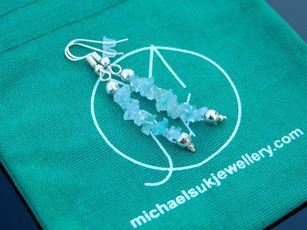Aquamarine Natural Gemstone Chip Drop Earrings Michael's UK Jewellery