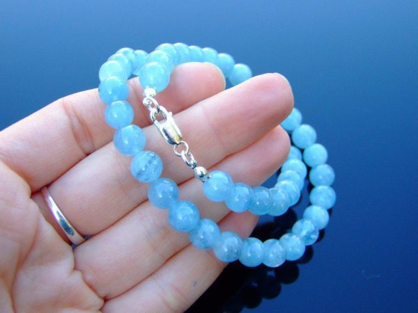 Aquamarine Natural Gemstone Necklace 8mm Beaded 16-30inch Michael's UK Jewellery