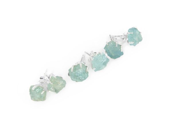 Aquamarine Rough Natural Gemstone 925 Sterling Silver Earrings Michael's UK Jewellery