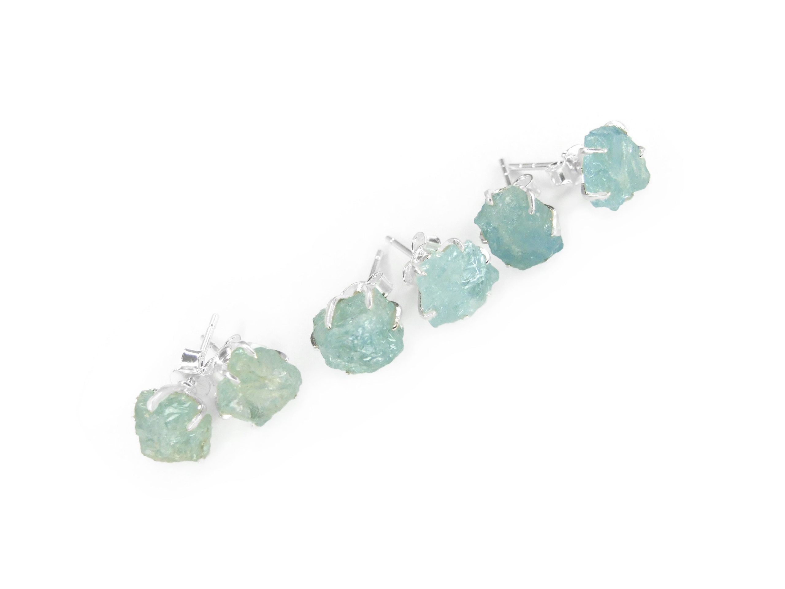 Aquamarine Rough Natural Gemstone 925 Sterling Silver Earrings Michael's UK Jewellery