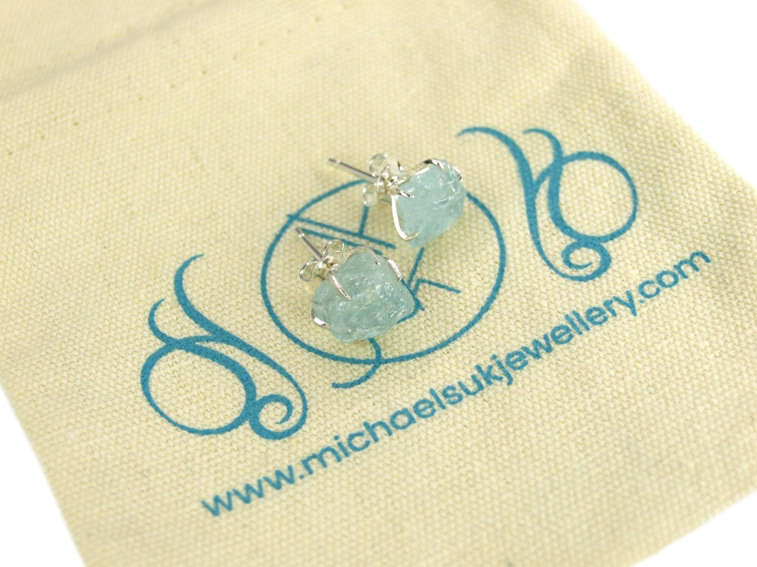 Aquamarine Rough Natural Gemstone 925 Sterling Silver Earrings Michael's UK Jewellery