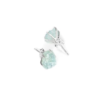 Aquamarine Rough Natural Gemstone 925 Sterling Silver Earrings Michael's UK Jewellery