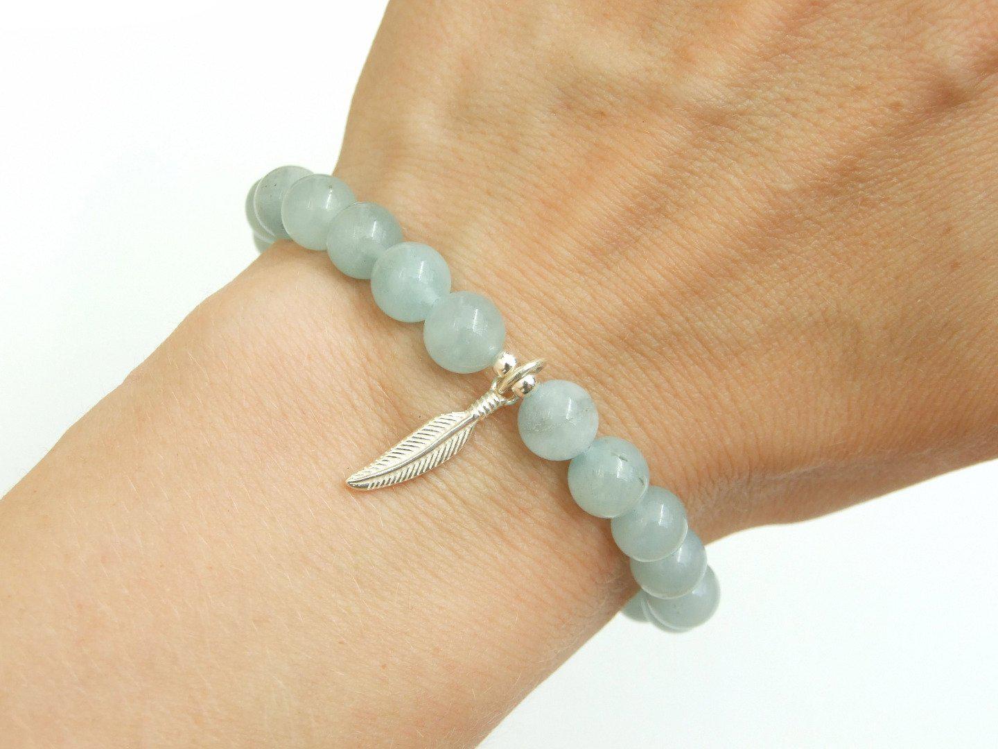 Aquamarine Sterling Silver Feather Natural Gemstone Bracelet 6-9'' Macrame Michael's UK Jewellery