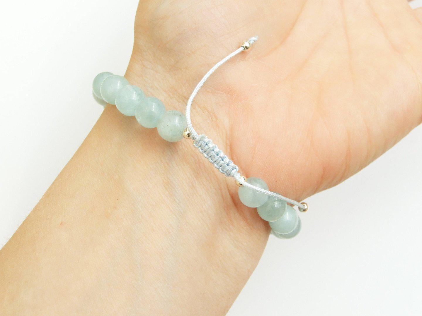 Aquamarine Sterling Silver Feather Natural Gemstone Bracelet 6-9'' Macrame Michael's UK Jewellery