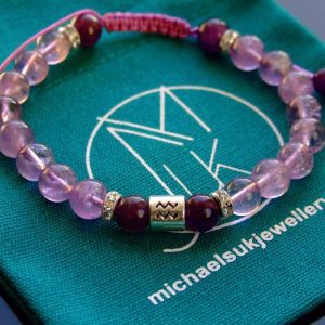 Aquarius Amethyst Birthstone Bracelet 6-9'' Macrame Michael's UK Jewellery