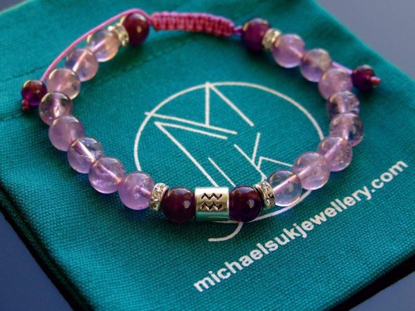 Aquarius Amethyst Birthstone Bracelet 6-9'' Macrame Michael's UK Jewellery