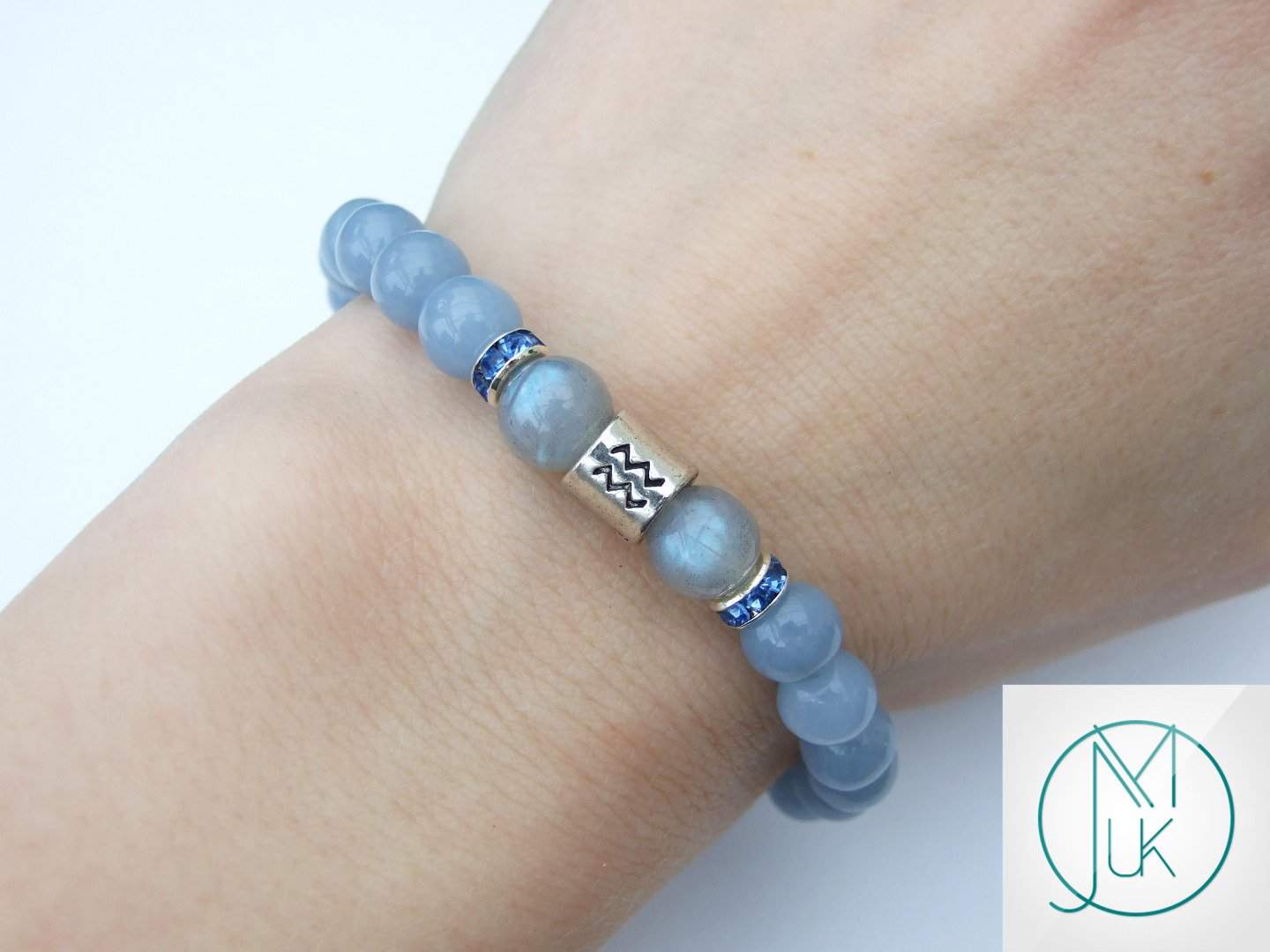 Aquarius Angelite Birthstone Bracelet 6-9'' Elasticated Michael's UK Jewellery