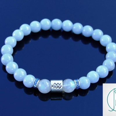 Aquarius Angelite Birthstone Bracelet 6-9'' Elasticated Michael's UK Jewellery