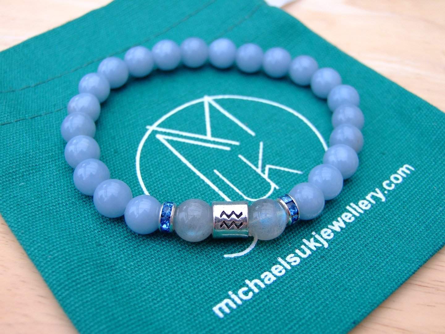 Aquarius Angelite Birthstone Bracelet 6-9'' Elasticated Michael's UK Jewellery