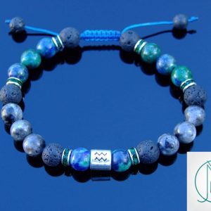 Aquarius Chrysocolla Birthstone Bracelet 6-9'' Macrame Michael's UK Jewellery