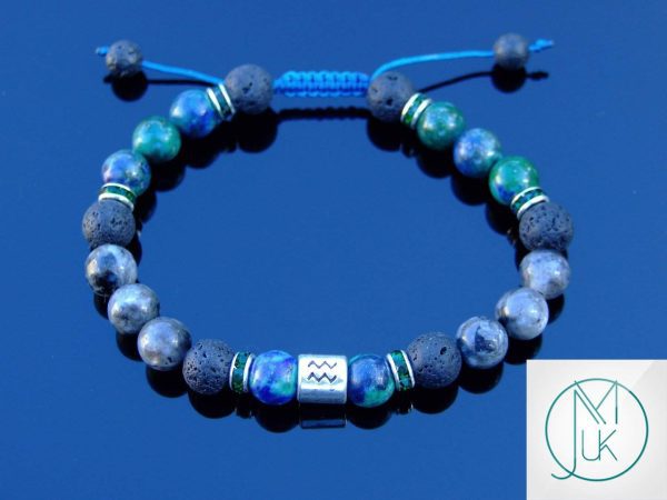 Aquarius Chrysocolla Birthstone Bracelet 6-9'' Macrame Michael's UK Jewellery