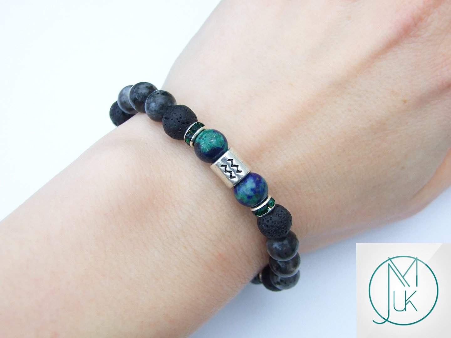 Aquarius Chrysocolla Birthstone Bracelet 6-9'' Macrame Michael's UK Jewellery