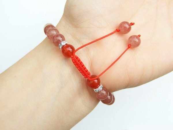 Aries Carnelian Strawberry Quartz Birthstone Bracelet 6-9'' Macrame Michael's UK Jewellery