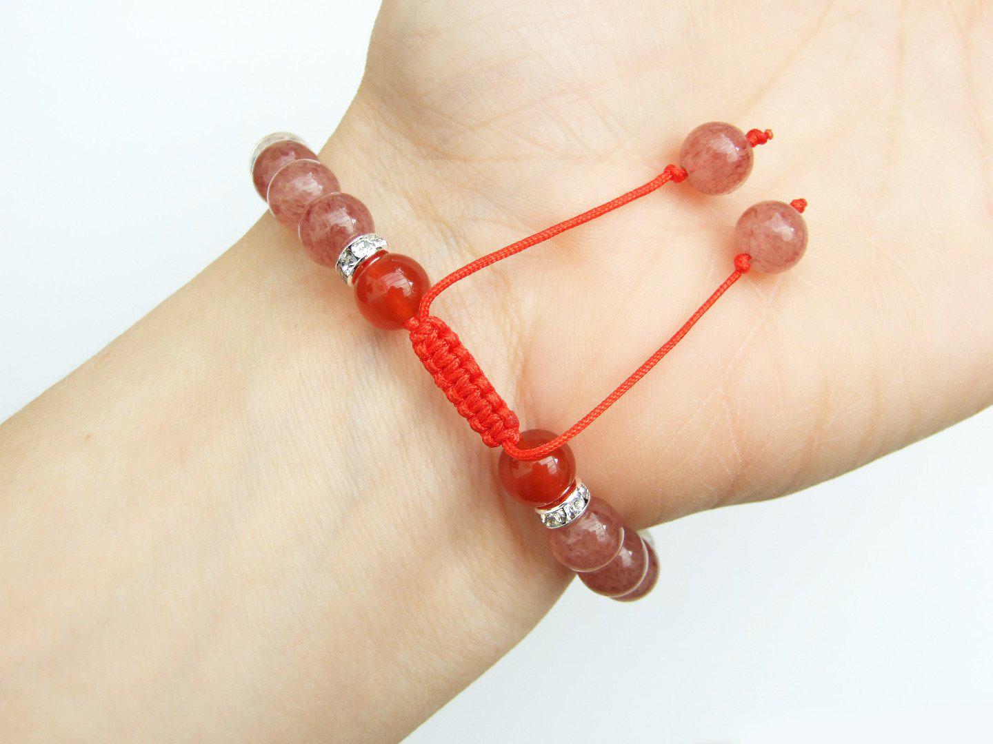 Aries Carnelian Strawberry Quartz Birthstone Bracelet 6-9'' Macrame Michael's UK Jewellery