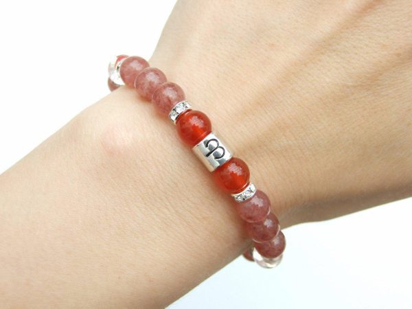 Aries Carnelian Strawberry Quartz Birthstone Bracelet 6-9'' Macrame Michael's UK Jewellery