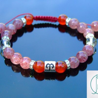 Aries Carnelian Strawberry Quartz Birthstone Bracelet 6-9'' Macrame Michael's UK Jewellery