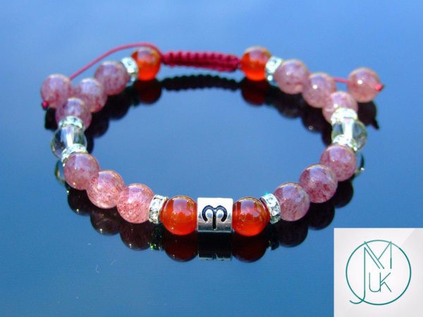 Aries Carnelian Strawberry Quartz Birthstone Bracelet 6-9'' Macrame Michael's UK Jewellery