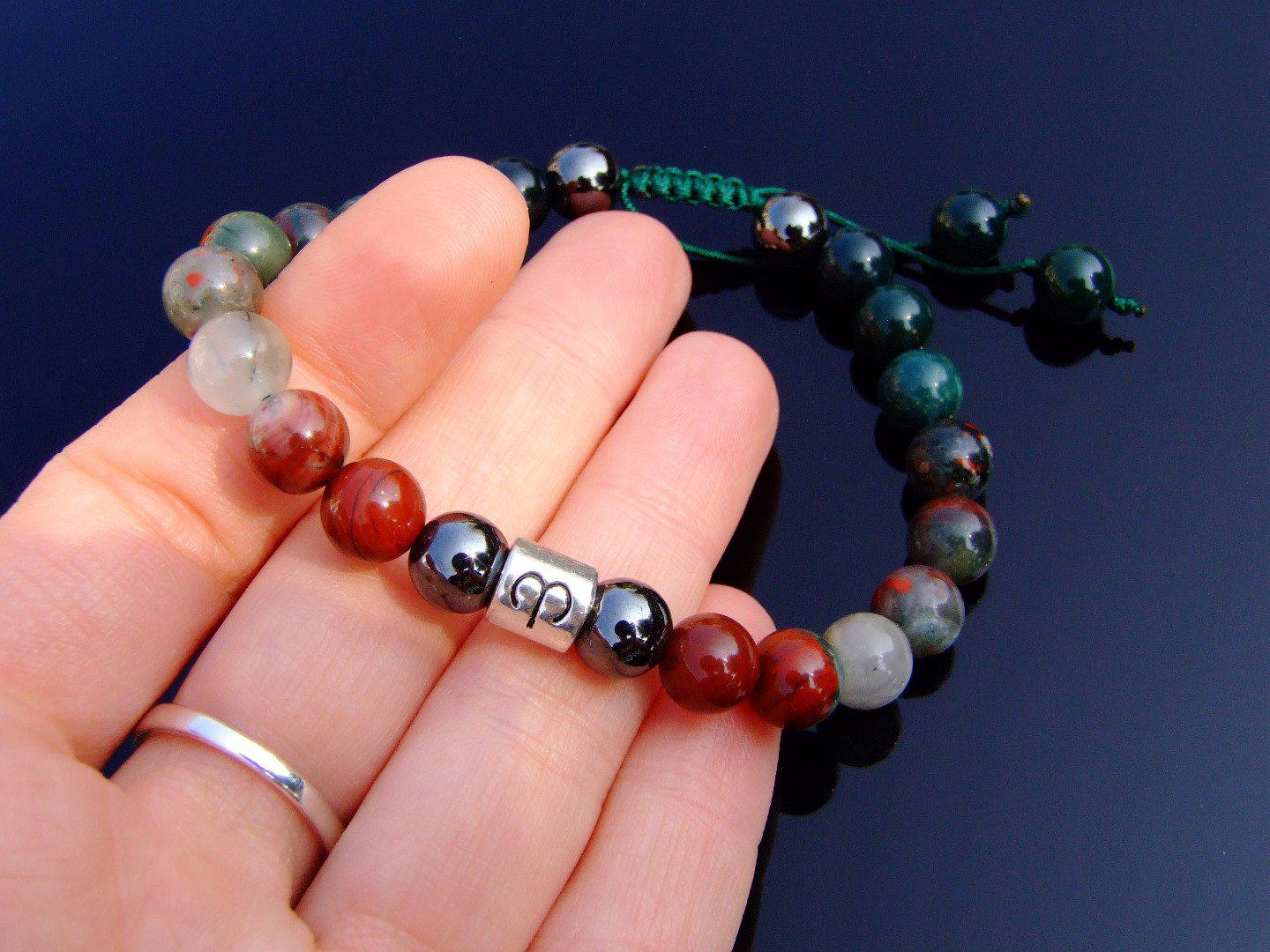 Aries Hematite Bloodstone Birthstone Bracelet 6-9'' Macrame Michael's UK Jewellery