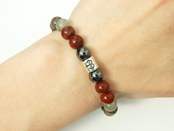 Aries Hematite Bloodstone Birthstone Bracelet 6-9'' Macrame Michael's UK Jewellery