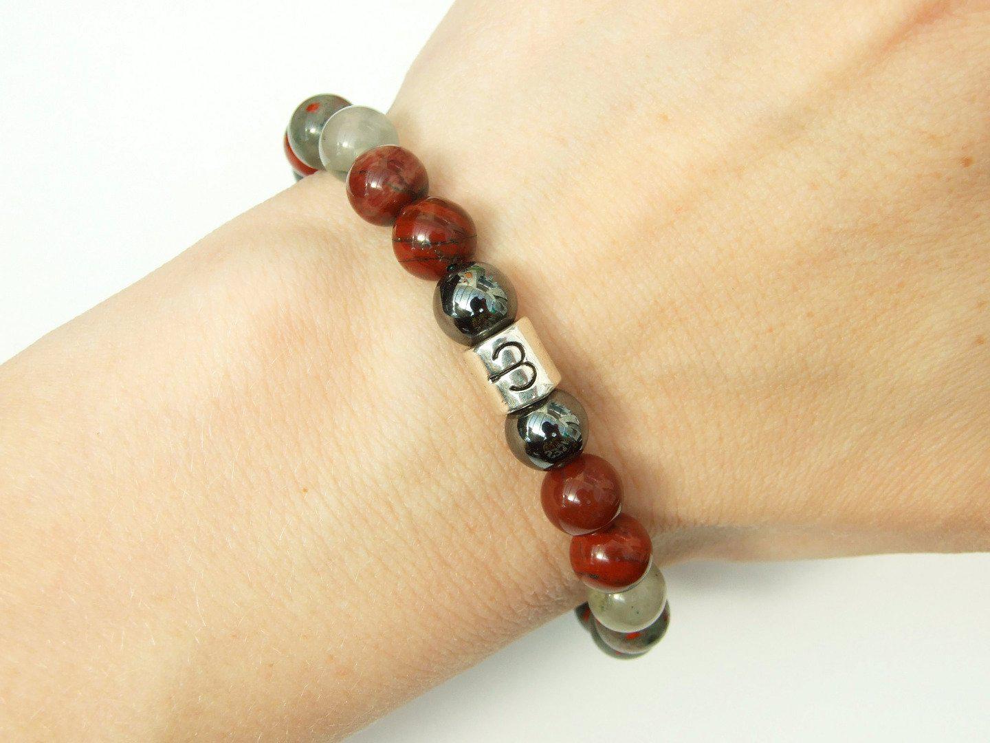 Aries Hematite Bloodstone Birthstone Bracelet 6-9'' Macrame Michael's UK Jewellery