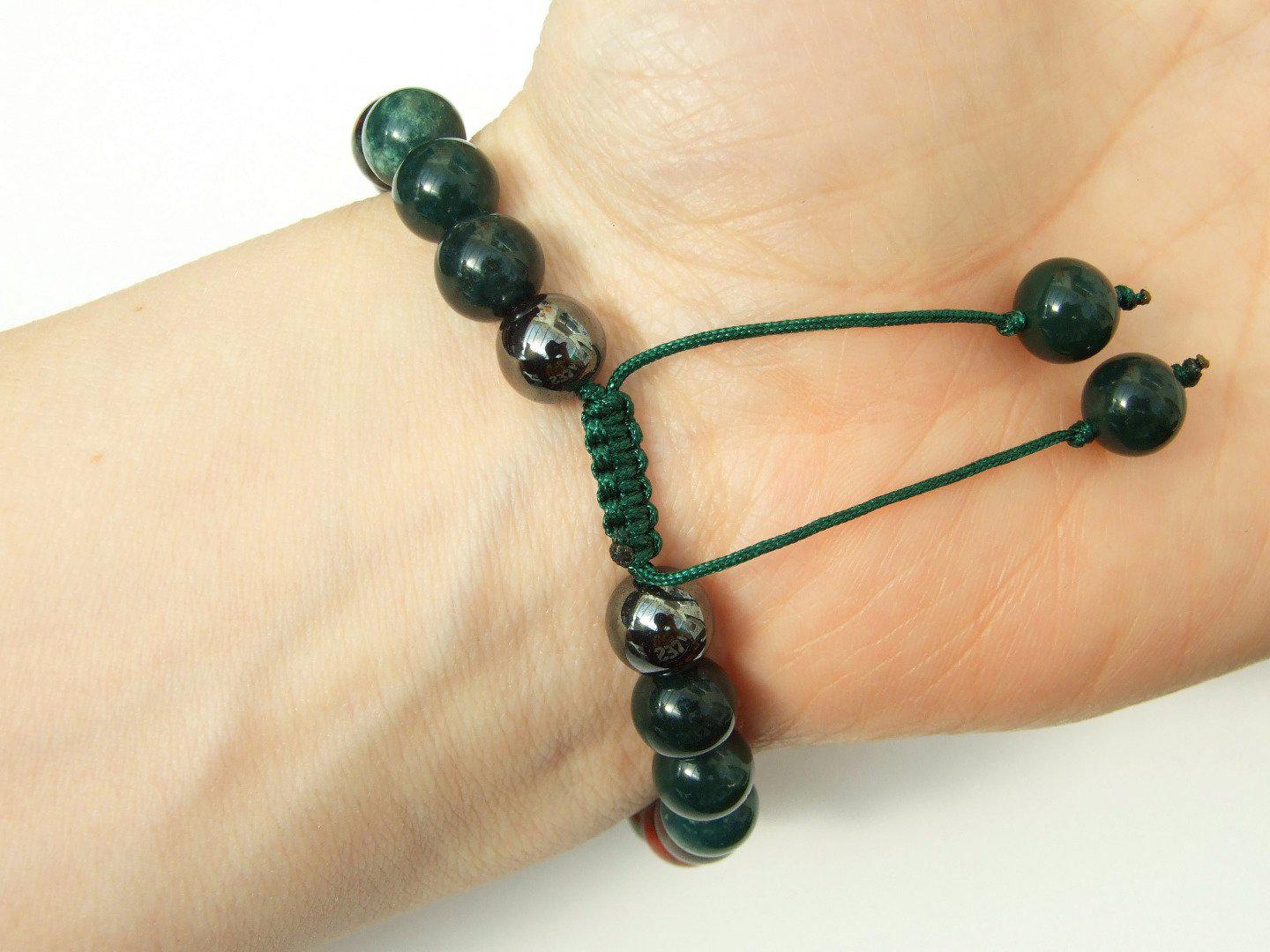 Aries Hematite Bloodstone Birthstone Bracelet 6-9'' Macrame Michael's UK Jewellery