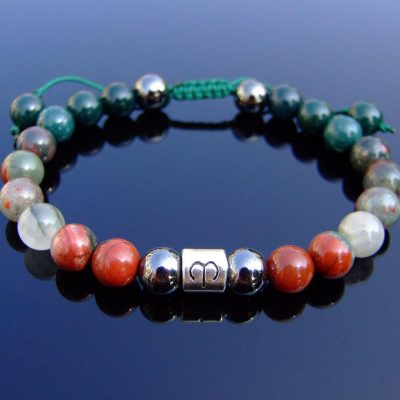 Aries Hematite Bloodstone Birthstone Bracelet 6-9'' Macrame Michael's UK Jewellery