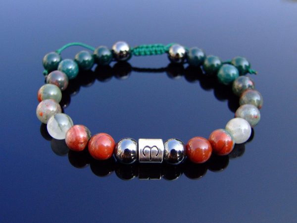 Aries Hematite Bloodstone Birthstone Bracelet 6-9'' Macrame Michael's UK Jewellery