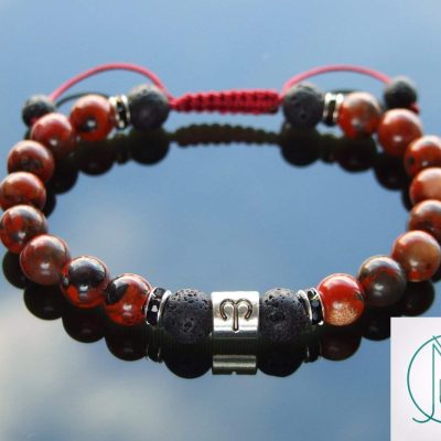 Aries Poppy Jasper Lava Birthstone Bracelet 6-9'' Macrame Michael's UK Jewellery