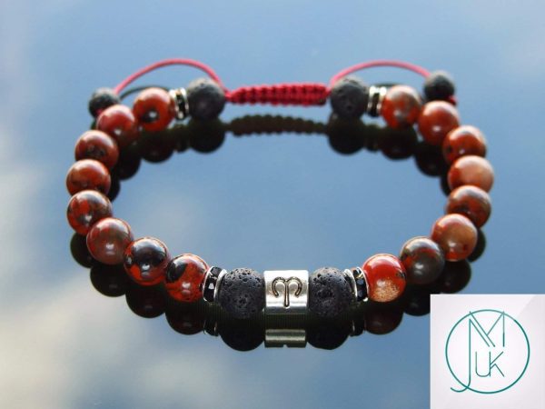 Aries Poppy Jasper Lava Birthstone Bracelet 6-9'' Macrame Michael's UK Jewellery