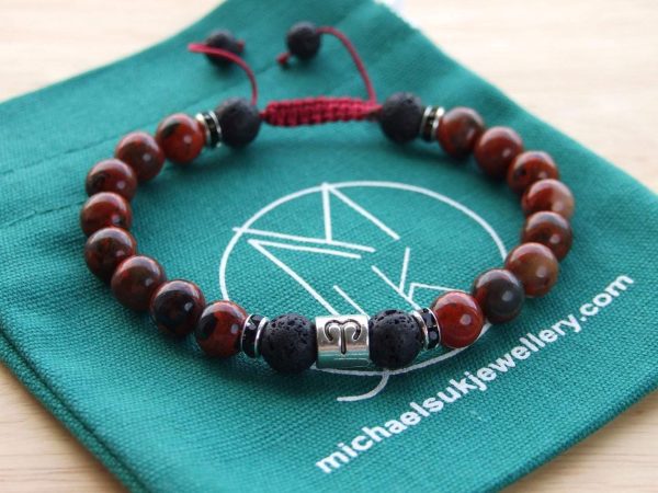 Aries Poppy Jasper Lava Birthstone Bracelet 6-9'' Macrame Michael's UK Jewellery