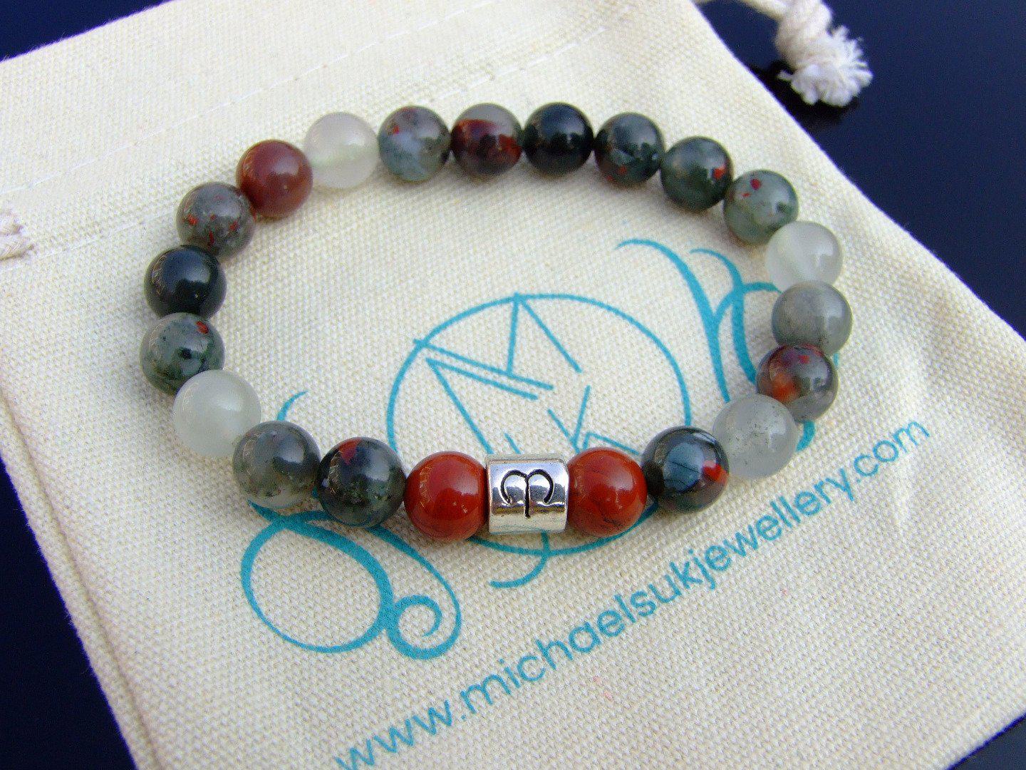 Aries Red Jasper Bloodstone Birthstone Bracelet 6-9'' Elasticated Healing Stone Michael's UK Jewellery