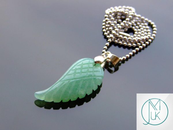 Aventurine Natural Gemstone Angel Wing Pendant Necklace Michael's UK Jewellery