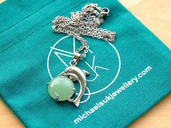 Aventurine Necklace Dolphin Pendant Natural Gemstone With Pouch Michael's UK Jewellery