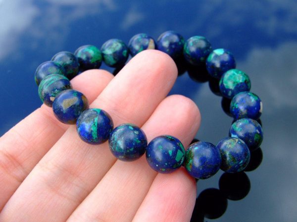 Azurite 10mm Natural Gemstone Bracelet 6-9'' Elasticated Michael's UK Jewellery
