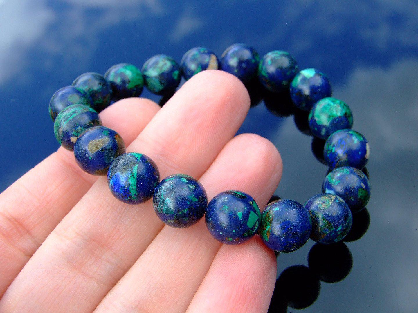 Azurite 10mm Natural Gemstone Bracelet 6-9'' Elasticated Michael's UK Jewellery