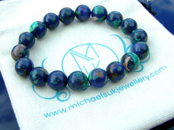 Azurite 10mm Natural Gemstone Bracelet 6-9'' Elasticated Michael's UK Jewellery