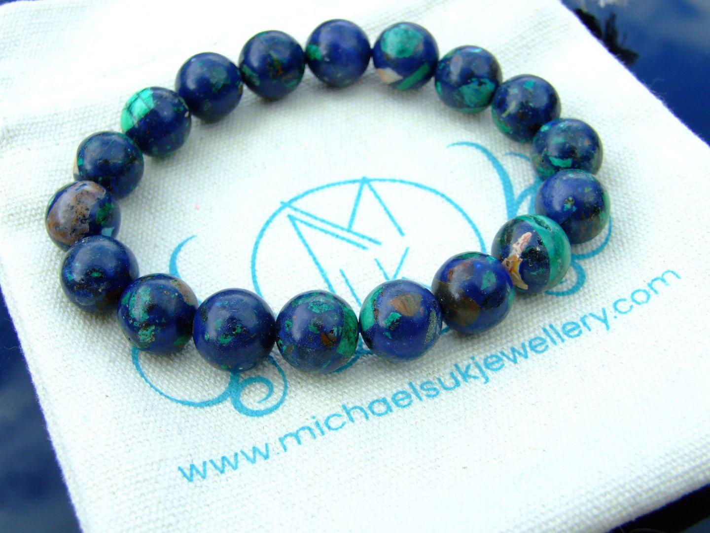 Azurite 10mm Natural Gemstone Bracelet 6-9'' Elasticated Michael's UK Jewellery