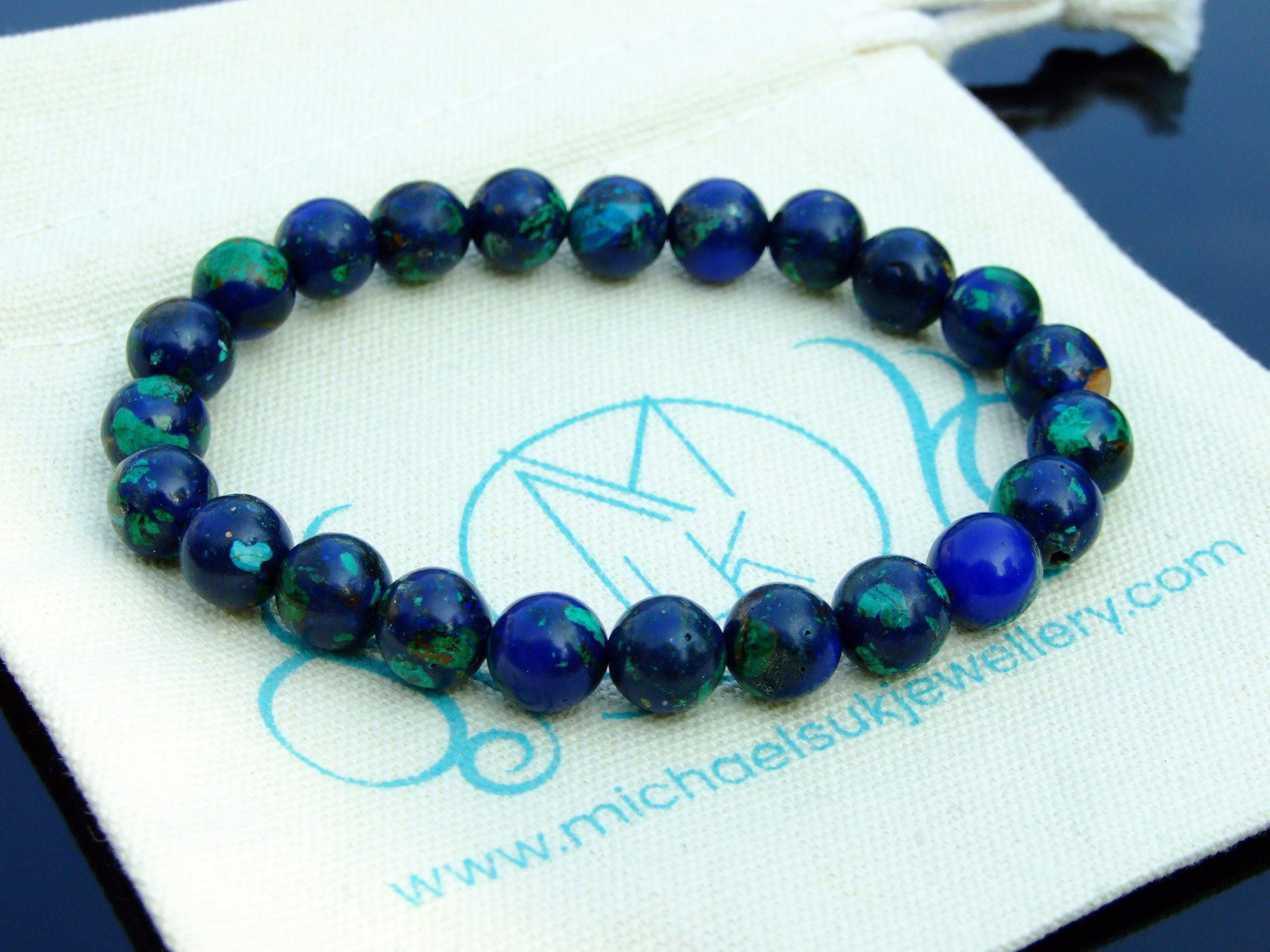 Azurite Natural Gemstone Bracelet 6-9'' Elasticated Michael's UK Jewellery