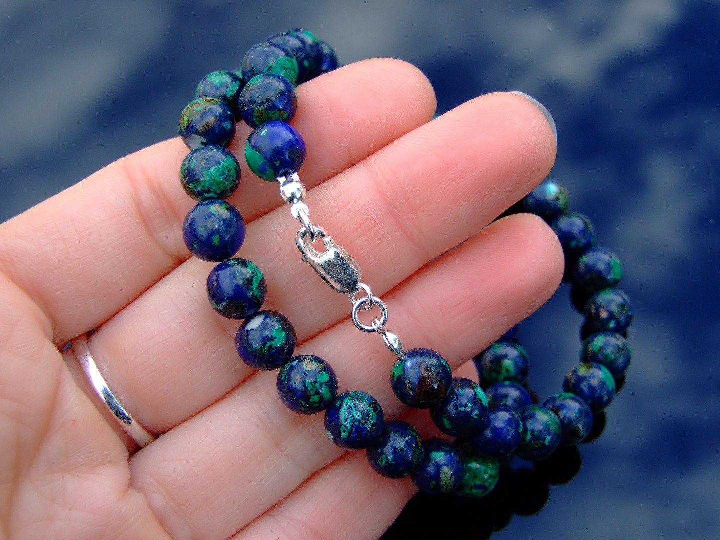 Azurite Natural Gemstone Necklace 8mm Beaded 16-30inch Michael's UK Jewellery