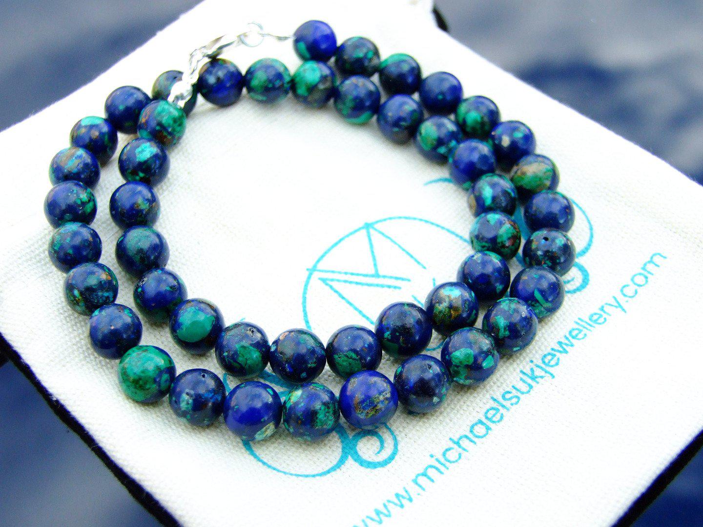 Azurite Natural Gemstone Necklace 8mm Beaded 16-30inch Michael's UK Jewellery