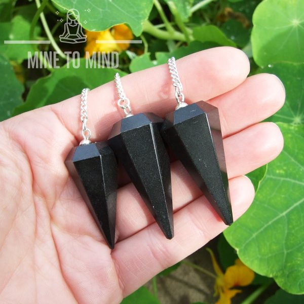 Black Agate Gemstone Pendulum for Dowsing Divination Wicca mine to mind 02