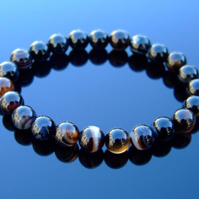 Black Agate Natural Gemstone Bracelet 6-9'' Elasticated Michael's UK Jewellery