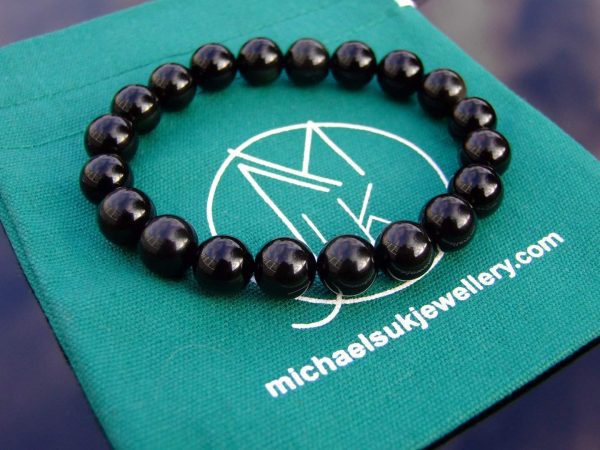 Black Obsidian 10mm Natural Gemstone Bracelet 6-9'' Elasticated Michael's UK Jewellery