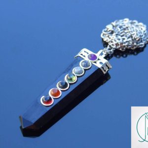 Black Obsidian 7 Chakra Natural Gemstone Pendant Necklace 50cm Michael's UK Jewellery