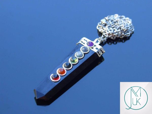 Black Obsidian 7 Chakra Natural Gemstone Pendant Necklace 50cm Michael's UK Jewellery