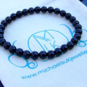 Black Obsidian Bracelet 6mm Natural Gemstone 6-9'' Elasticated with Pouch Michael's UK Jewellery