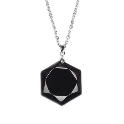 Gemstone Necklace Black Obsidian Hexagon Pendant Natural beads mouse