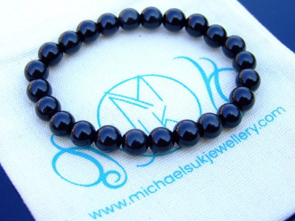 Black Obsidian Natural Gemstone Bracelet 6-9'' Elasticated Michael's UK Jewellery
