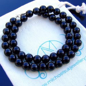 Black Obsidian Natural Gemstone Necklace 8mm Beaded 16-30inch Michael's UK Jewellery