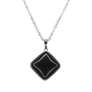 Gemstone Necklace Black Obsidian Square Pendant Natural beads mouse